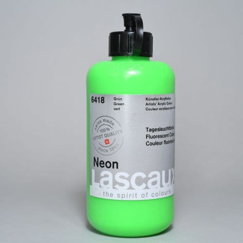 6418 Neon Green Lascaux Fluorescent acrylic paint, 250ml plastic container
