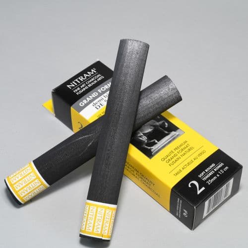 700304 Nitram Demi Baton de Saule (25mm diameter), round charcoal sticks, TWO-PACK