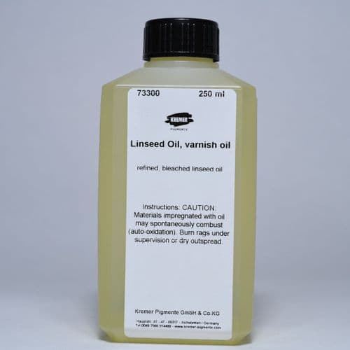 73300 Linseed oil- refined. Kremer, 250ml bottle