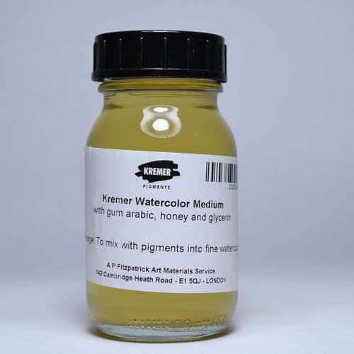 79260 Watercolor Medium (formulated with gum arabic, honey and glycerin). Kremer 100ml bottle