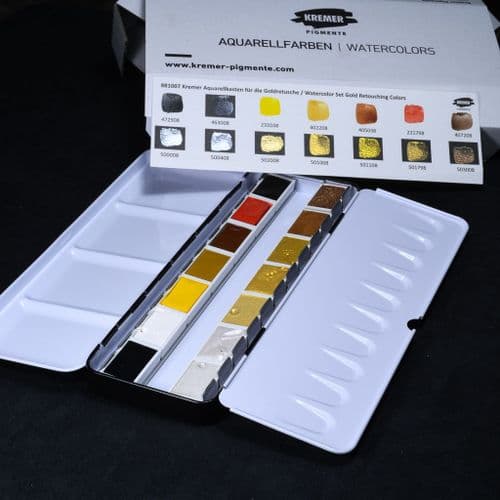 881007 Kremer Watercolour Set, Gold Retouching Colours