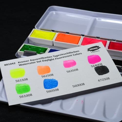 881042 Kremer Watercolour Set, Fluorescent Colours