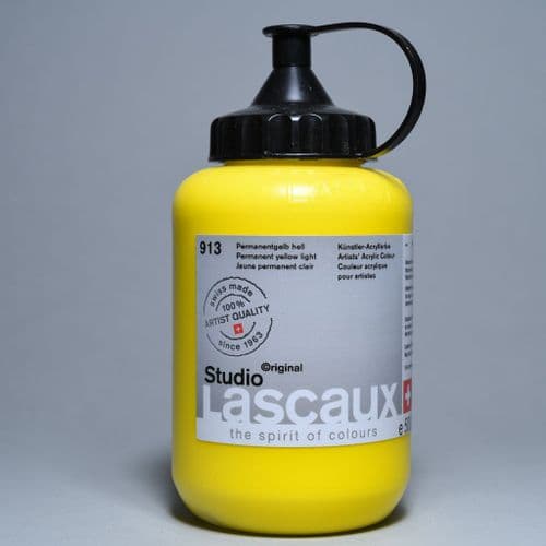 913 Permanent Yellow Light, PY74 PW6. Lascaux Studio Acrylic, 500ml bottle