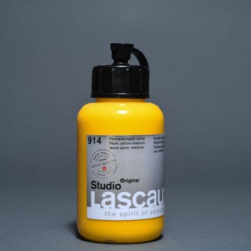 914 Permanent Yellow Medium, PY83 PW6. Lascaux Studio Acrylic, 85ml bottle