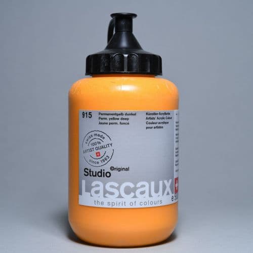 915 Permanent Yellow Deep, PY139 PO73. Lascaux Studio Acrylic, 500ml bottle