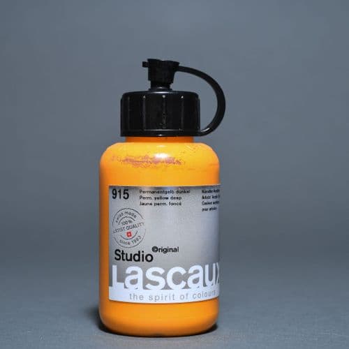 915 Permanent Yellow Deep, PY139 PO73. Lascaux Studio Acrylic, 85ml bottle