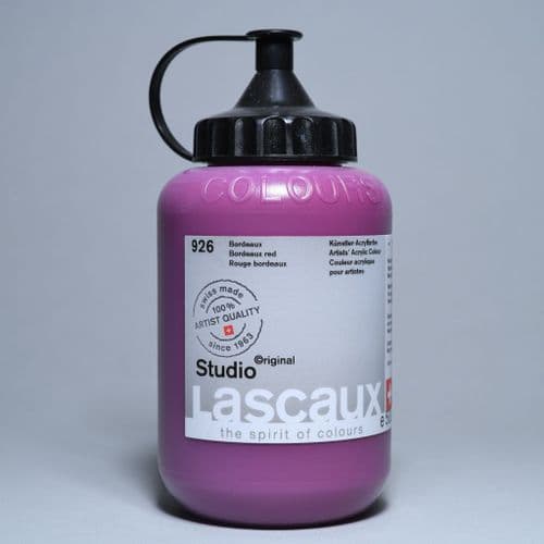 926 Bordeaux Red, PR184 PR257 PV23 PW6. Lascaux Studio Acrylic, 500ml bottle