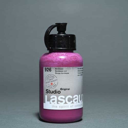 926 Bordeaux Red, PR184 PR257 PV23 PW6. Lascaux Studio Acrylic, 85ml bottle