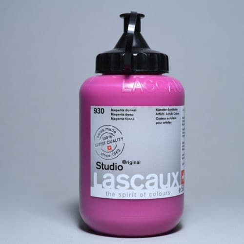 930 Magenta Deep, PR122 PR184 PW6. Lascaux Studio Acrylic, 500ml bottle