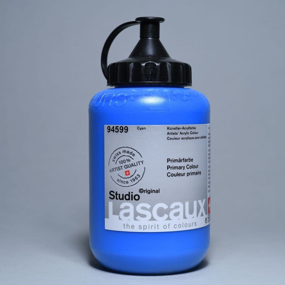 94599 Primary Cyan Lascaux Studio Acrylic, 500ml bottle