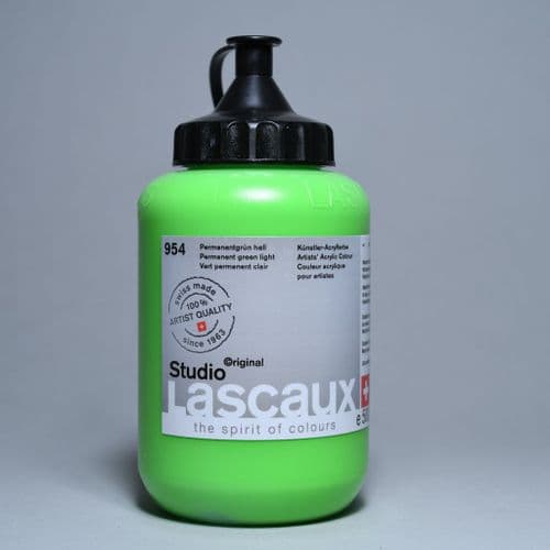 954 Permanent Green Light Lascaux Studio Acrylic, 500ml bottle