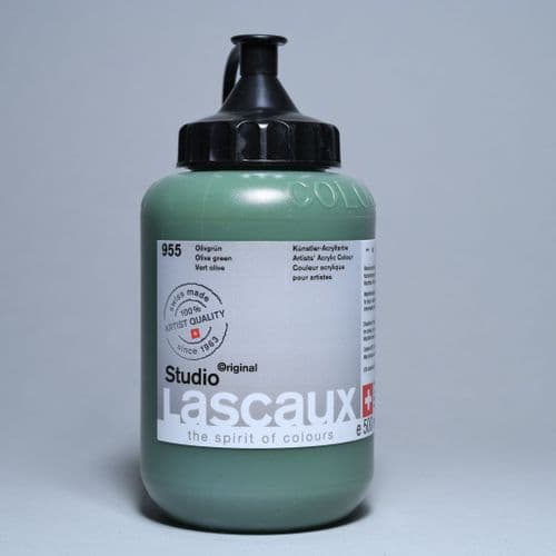 955 Olive Green Lascaux Studio Acrylic, 500ml bottle