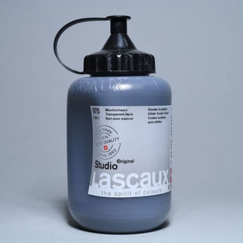 975 Transparent Black Lascaux Studio Acrylic, 500ml bottle