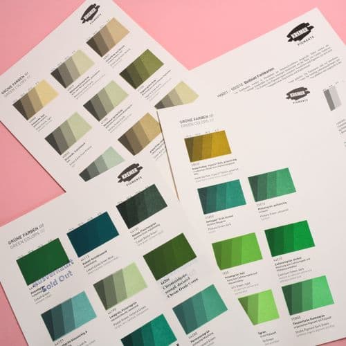 Kremer: 990010 Colour Chart - Green Colours