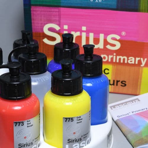 Lascaux Sirius ACRYL Box Set, 7 x 85ml plastic containers, palette, empty plastic bottle & booklet