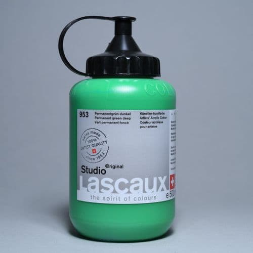 Lascaux: Studio Acrylic 953 Permanent Green Deep, 500ml