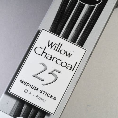 Medium Sticks, 4-6mm Diameter Coates Willow Charcoal (25 Sticks) boxed