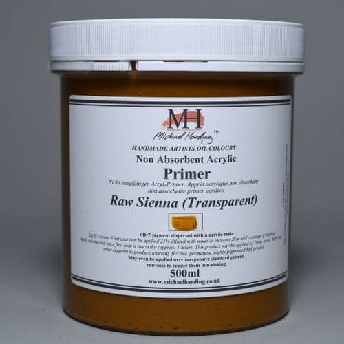 Raw Sienna Non-Absorbent Acrylic Primer. Michael Harding Oil Paint Primer, 500ml jar. 5% off.