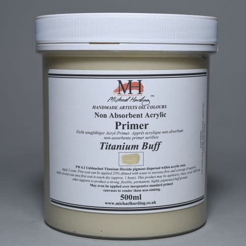 Titanium Buff Non-Absorbent Acrylic Primer. Michael Harding Oil Paint Primer, 500ml jar. 20% off (Discount applied at checkout).