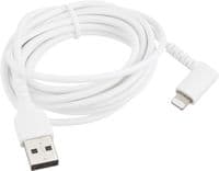 Apple lightning USB charge cable. Two metres in length with angled head in white