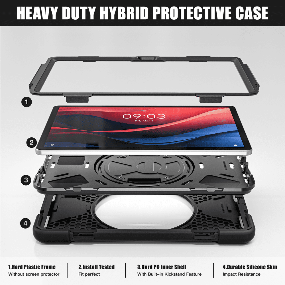 Rugged Case For Lenovo Tab 2024 10 1" TB311 With Hand/shoulder Strap And Kick Stand