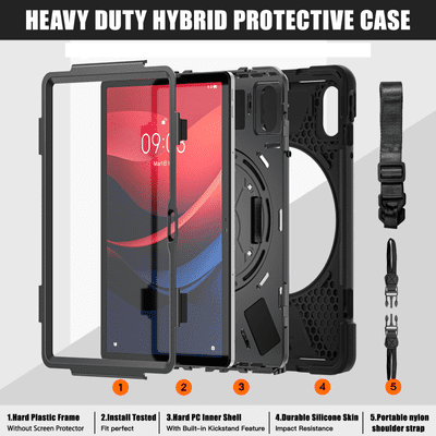 armourdog® rugged case for Lenovo Tab K11 & k11E tablet with hand/shoulder strap and kick stand