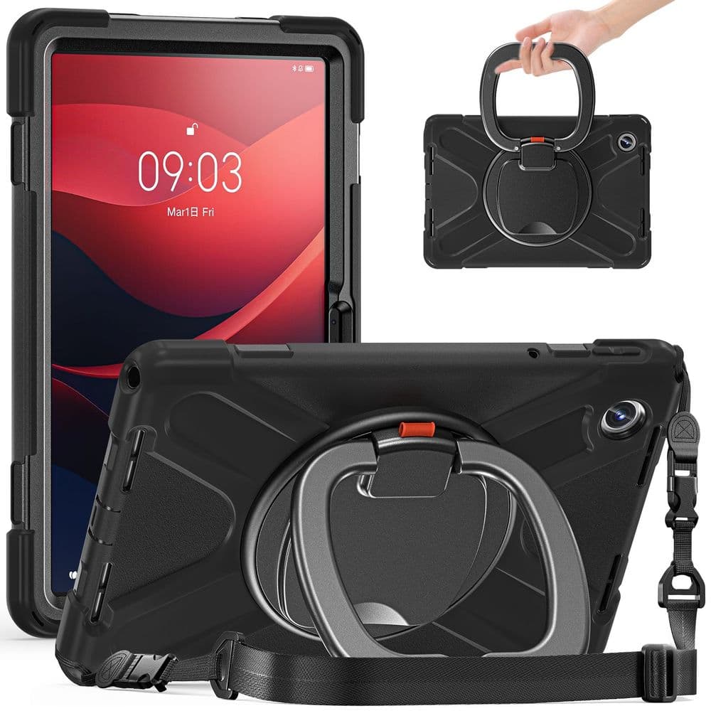 Lenovo Tab M11 / K11 Hoes Back Cover met Kickstand en Handriem Zwart Lenovo Tab M11 / K11 Hoes Back Cover met Kickstand en Handriem Zwart
