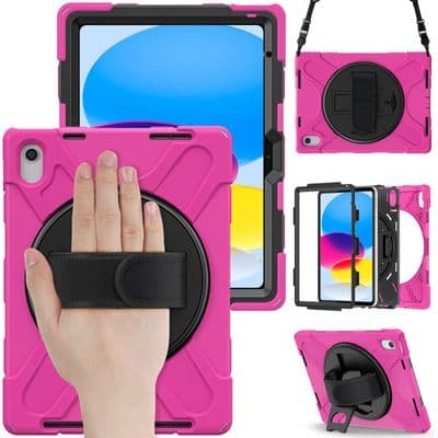 Rugged case for Apple 10.9 2022 iPad with hand and shoulder strap in pink
