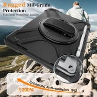 Rugged case for Apple 10.9 2022 iPad with hand & shoulder strap & glass screen protector