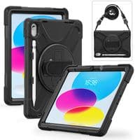 Rugged case for Apple 10.9 2022 iPad with hand & shoulder strap & glass screen protector