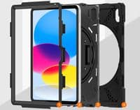Rugged case for Apple 10.9 2022 iPad with hand & shoulder strap & glass screen protector