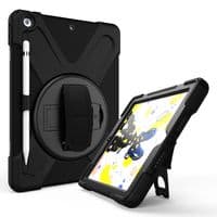 Rugged case for iPad 10.2 2018 with hand/shoulder strap, stand & glass screen protector