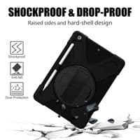 Rugged case for iPad 10.2 2018 with hand/shoulder strap, stand & glass screen protector