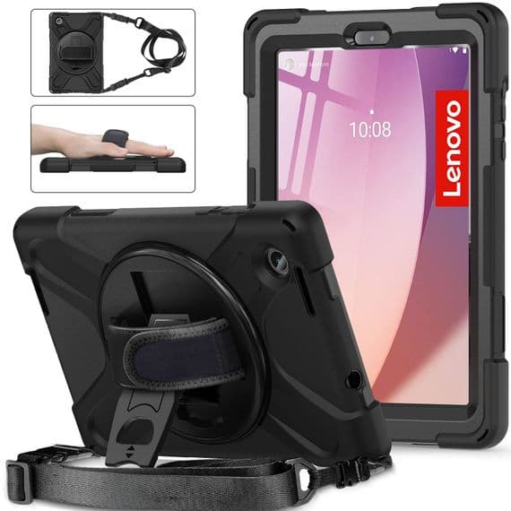 Rugged case for Lenovo Tab M8 4th gen with hand/shoulder strap and kick stand