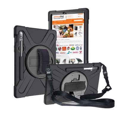 Rugged case for Samsung Tab S10 FE with kick stand, hand and shoulder strap