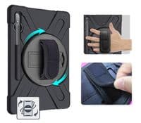 Rugged case for Samsung Tab S7, S8, S9 with kick stand, hand and shoulder strap