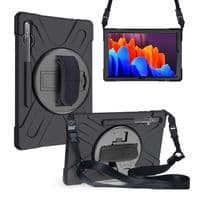 Rugged case for Samsung Tab S7, S8, S9 with kick stand, hand and shoulder strap
