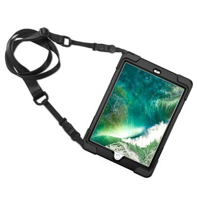 Rugged case for the iPad 2017 / 2018 9.7 hand & shoulder strap, kick stand & glass screen protector