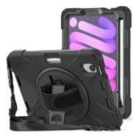Rugged case for the iPad mini 6 with hand & shoulder strap, kick stand and glass screen protector
