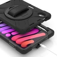 Rugged case for the iPad mini 6 with hand & shoulder strap, kick stand and glass screen protector