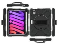 Rugged case for the iPad mini 6 with hand & shoulder strap, kick stand and glass screen protector
