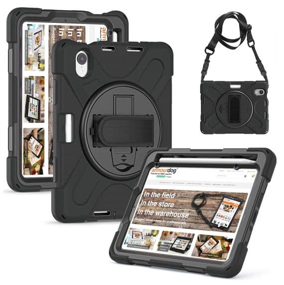 Rugged case for the iPad mini 7 with hand & shoulder strap, kick stand and glass screen protector