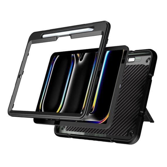 Slimline case for Apple iPad Pro 11 (2024) with hand & shoulder strap & glass screen protector