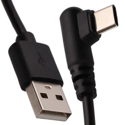 USB Type-C charge cable. Three metres in length with angled head in black