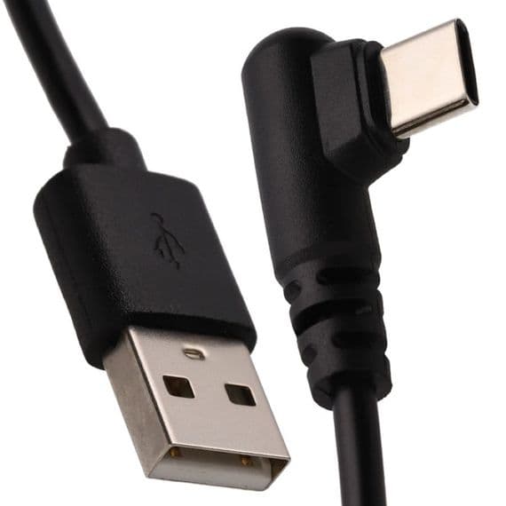 USB Type-C charge cable. Three metres in length with angled head in black
