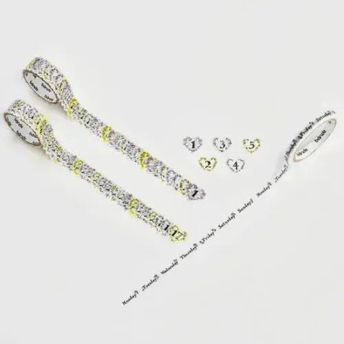 *Bande - Masking Roll Washi Stickers - Double Roll - Date Sticker & Day of the Week Flower Days