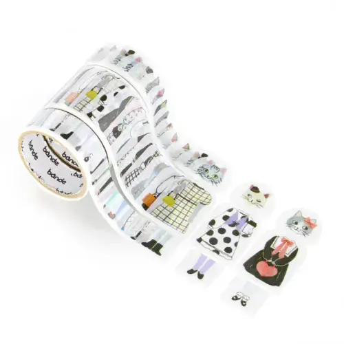 *Bande - Masking Roll Washi Stickers - Retro Outfit - Kisekae Neko Monochrome Club