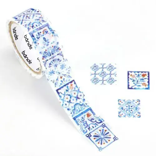 *Bande - Masking Roll Washi Stickers - Tile - Indigo & Flower