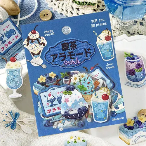 **BGM - Flake Stickers - Cafe Alamode - Embroidery Cho Blue