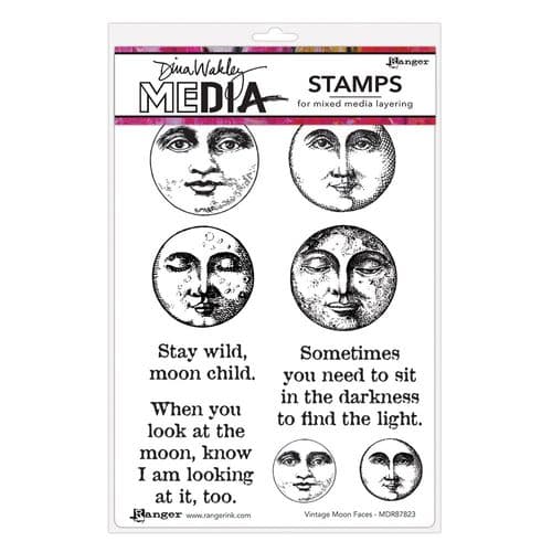 *Dina Wakley Media - Rubber Stamp - Vintage Moon Faces